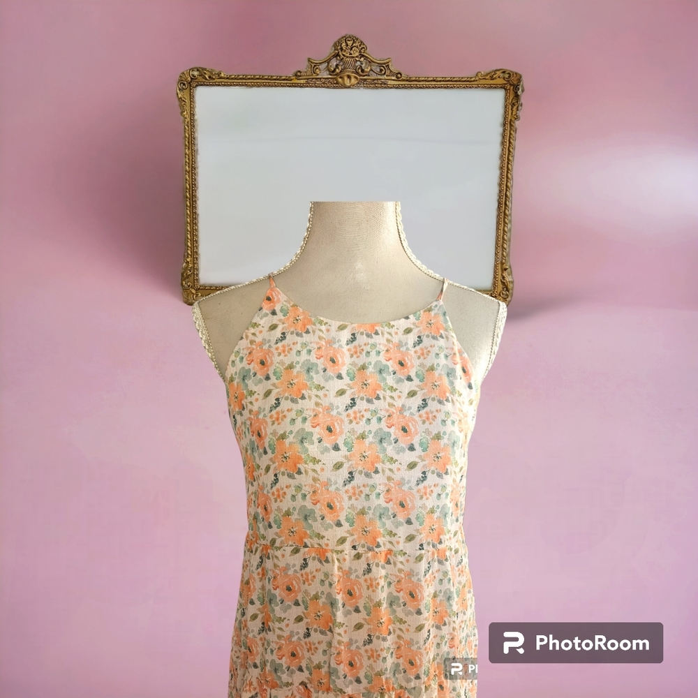 Yours Truley | Spring Maxi Dress | Size 10| POCKETS | Orange and green flowers| - Picture 1 of 6